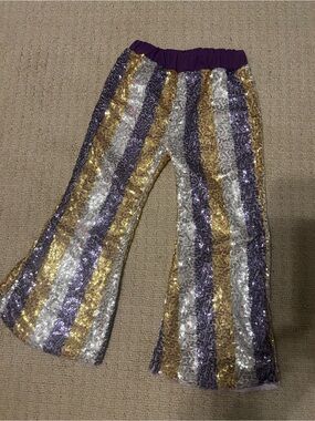 Kids Sequin Stripe Dance Pants — Purple, Gold & Silver